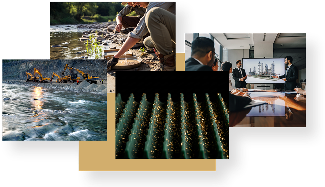Complete operational capability including placer mining equipment, geological surveys, defence and government project consultancy, international procurement, real estate development, and national tourism branding initiatives